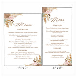 Pampas Grass Theme Wedding  Menu Card