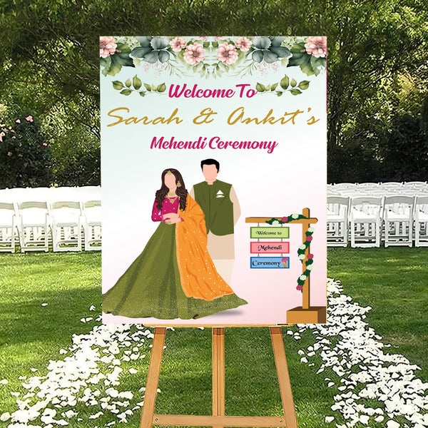 Mehndi Ceremony Signage or Welcome Board for Decoration