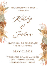 Pampas Grass Wedding  E- Invite/Printed Invitation Card