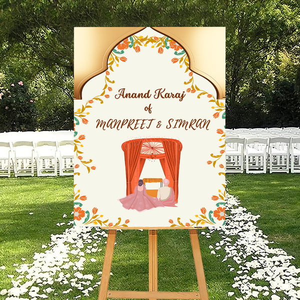 Indian Punjabi Wedding Anand Karaj  Ceremony Welcome Board Sign for Decoration
