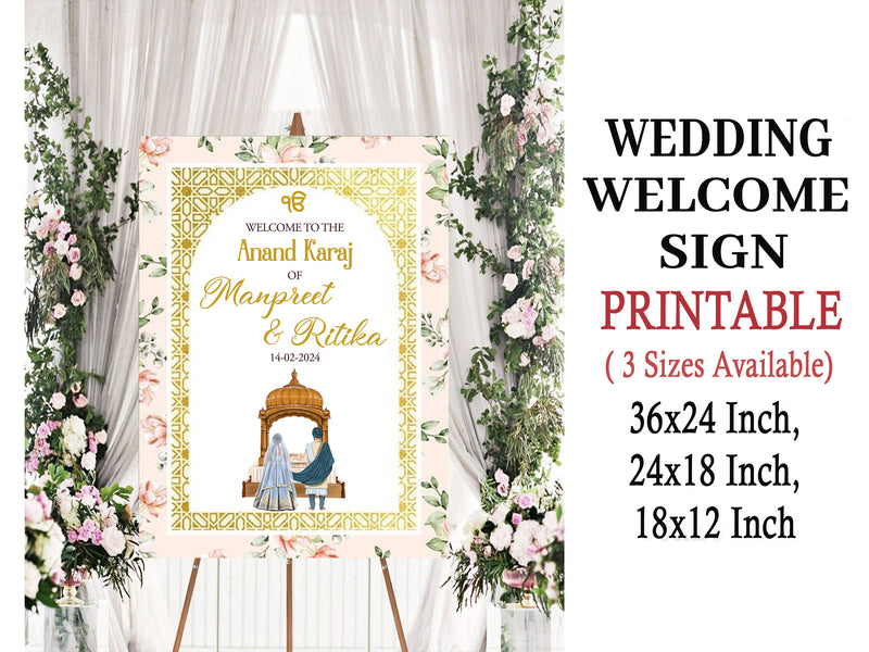 Indian Punjabi Wedding Anand Karaj Ceremony Welcome Board for Decoration