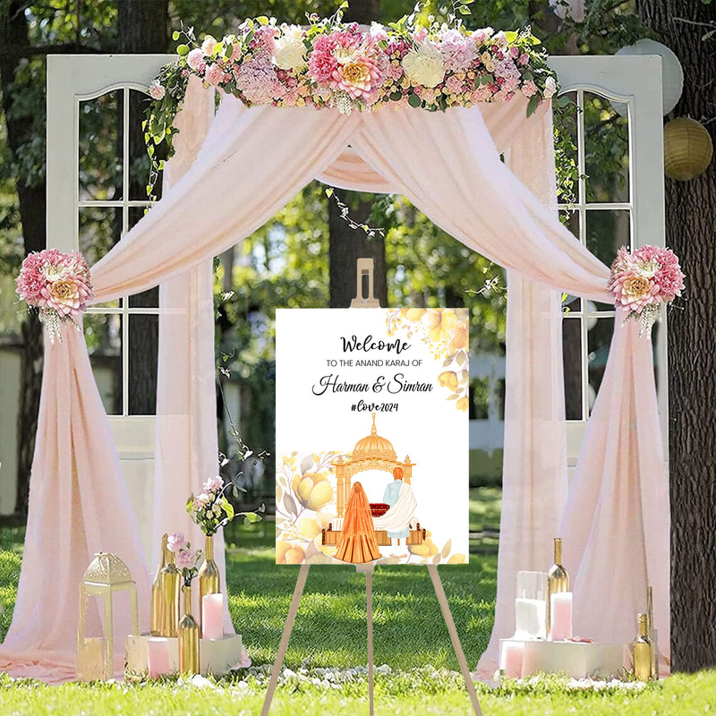 Indian Punjabi Wedding Anand Karaj  Ceremony Welcome Board Sign  for Decoration