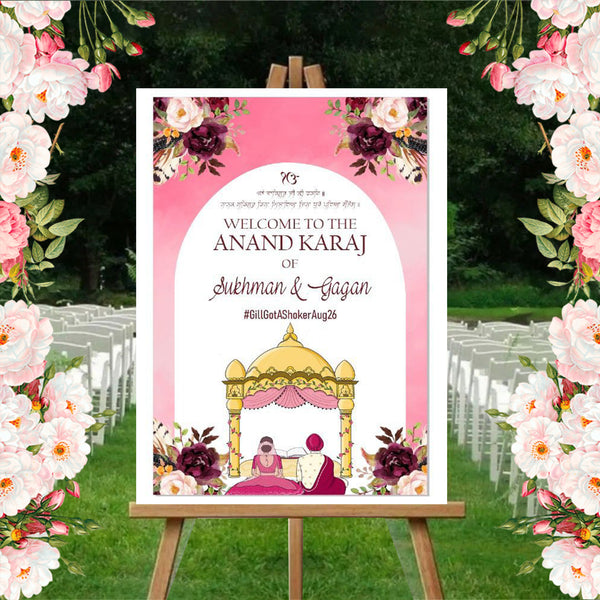 Indian Punjabi Wedding Anand Karaj  Ceremony Welcome Board/Sign  for Decoration