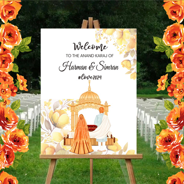 Indian Punjabi Wedding Anand Karaj  Ceremony Welcome Board Sign  for Decoration