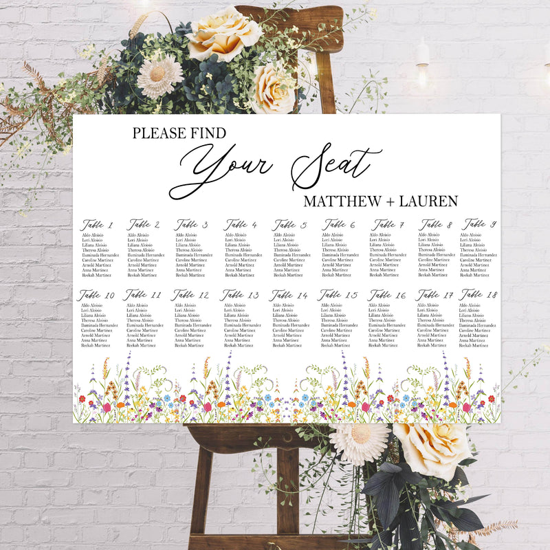 Wild Flower Theme Wedding Find your Seat Sitting Layout