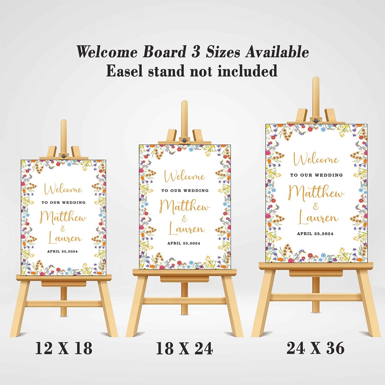 Wild Flower Theme Wedding  Welcome Sign Board for Decoration