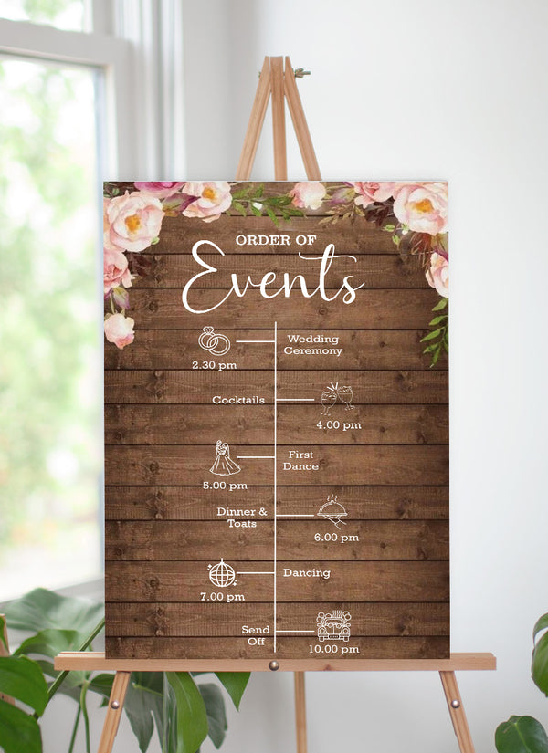 Rustic Theme Wedding Day Timeline Board