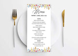 Wild Flower Theme Wedding  Menu Card