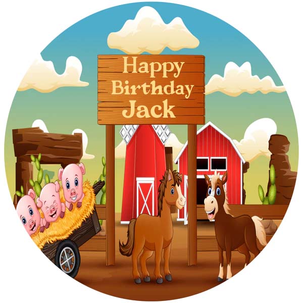 Farm Animal Theme Birthday Party Round Backdrop