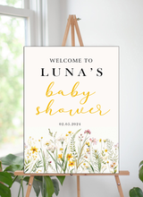 Wild Flower Theme Baby Shower Welcome Board Sign for Decoration