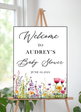 Wild Flower Theme Baby Shower Welcome Board Sign for Decoration