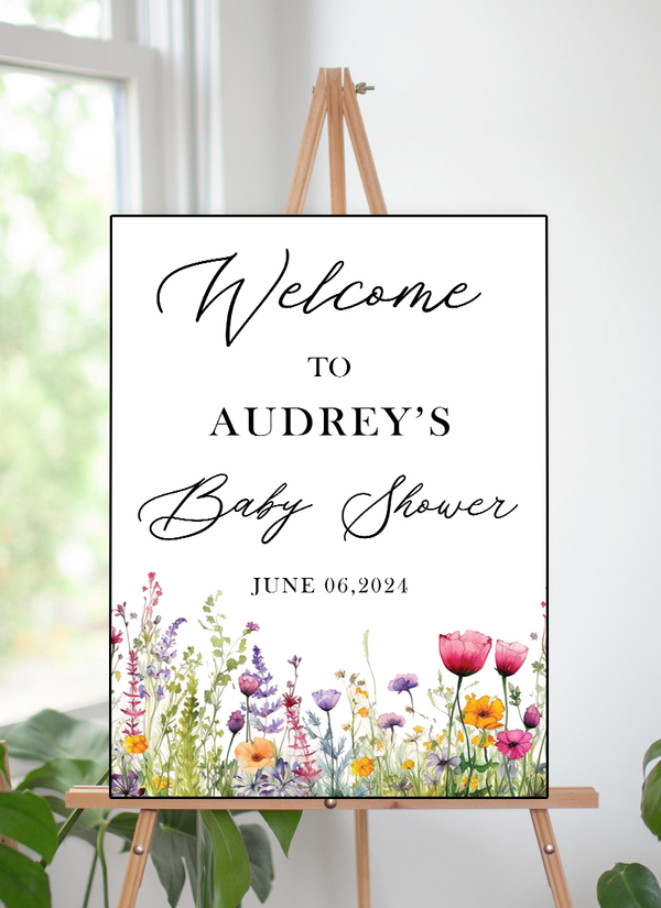 Wild Flower Theme Baby Shower Welcome Board Sign for Decoration