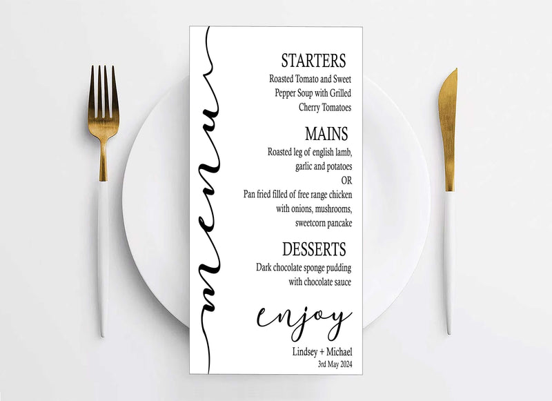 Modern Minimalist Theme Wedding  Menu Card