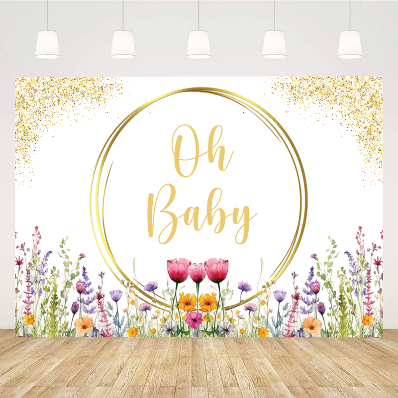 Wild Flower Theme Baby Shower Party Personalized Backdrop