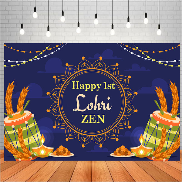 Lohri Party Personalized Backdrop with Name & Picture.