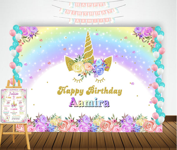 Unicorn Theme Birthday Party Personalized Multi-Saver Combo For Your Kids First Birthday