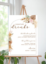 Pampas Grass Theme Wedding Signature Cocktails Menu Sign