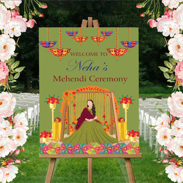 Mehndi Ceremony Signage or Welcome Board for Decoration