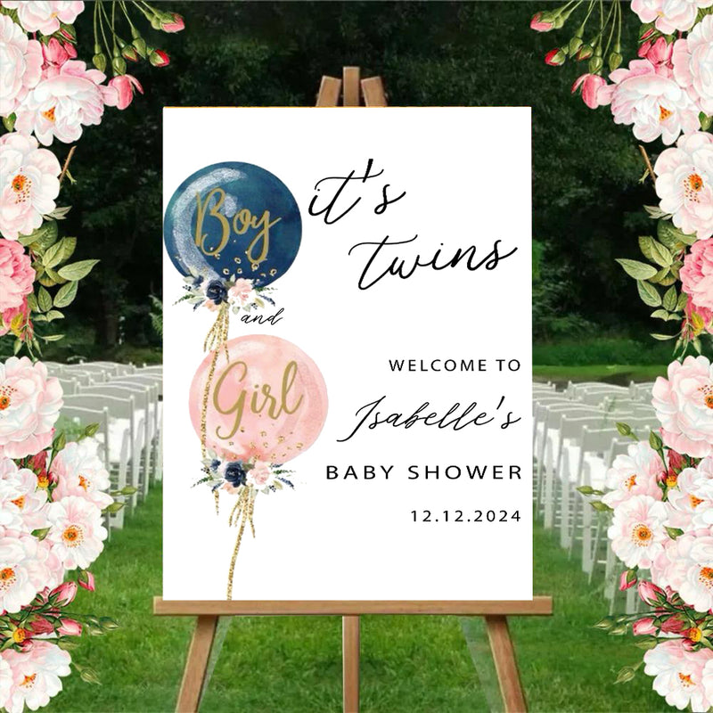 Twins Baby Shower Welcome Board Sign for Decoration