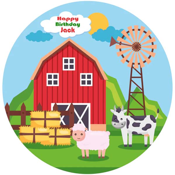 Farm Animal Theme Birthday Party Round Backdrop