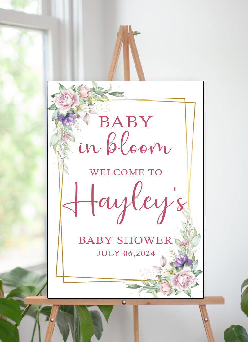 Baby in Bloom Baby Shower Welcome Board Sign for Decoration