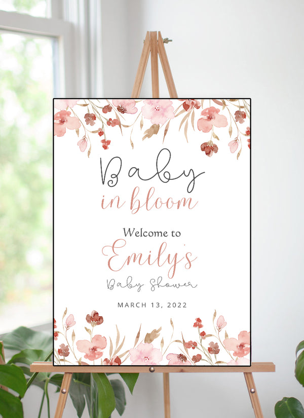 Baby in Bloom Baby Shower Welcome Board Sign for Decoration