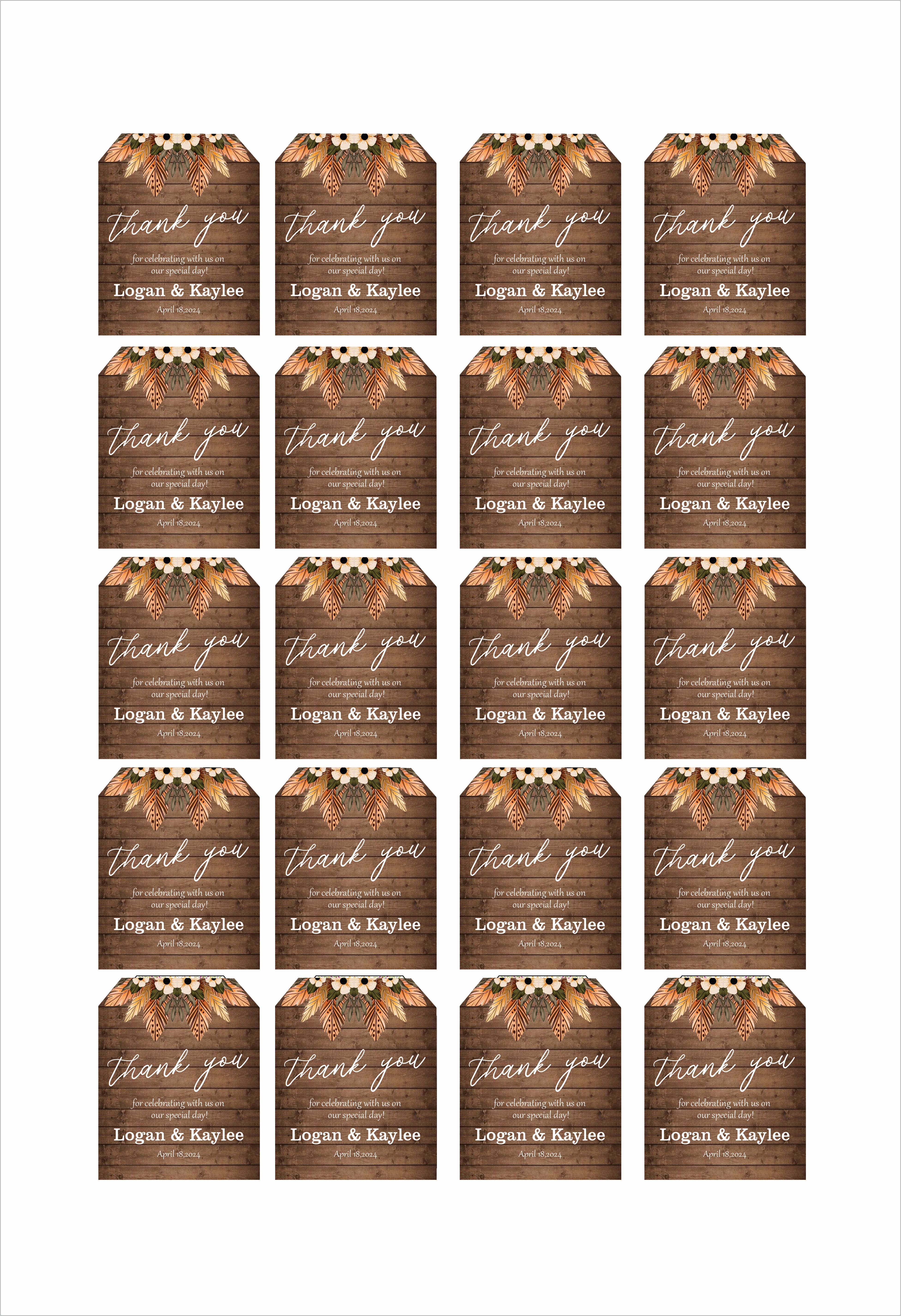Rustic Theme Wedding Thank You Tag Favor /Stickers