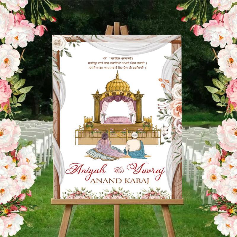 Indian Punjabi Wedding Anand Karaj Ceremony Welcome Board for Decoration