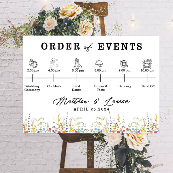 Wild Flower Wedding Day Timeline Board