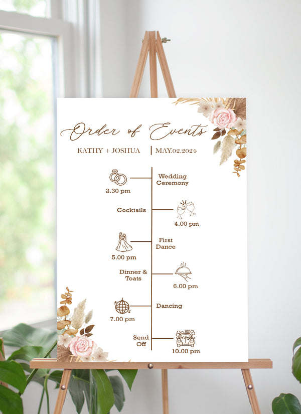 Pampas Grass Wedding Day Timeline Board