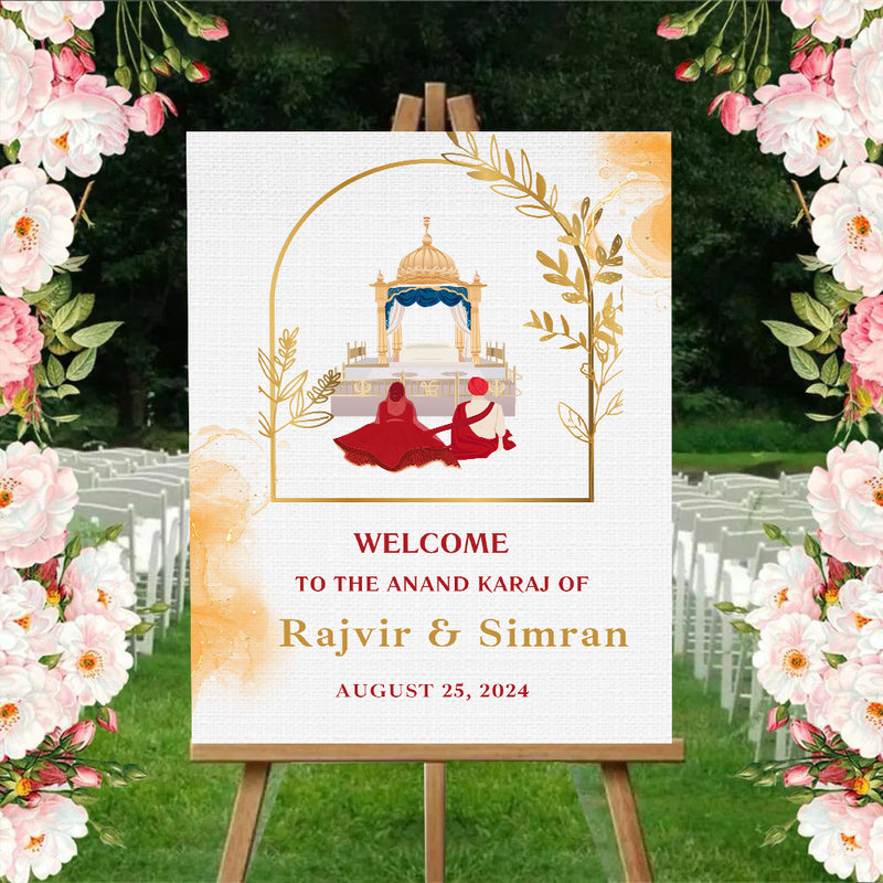 Indian Punjabi Wedding Anand Karaj  Ceremony Welcome Board for Decoration