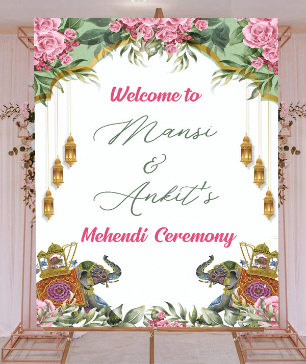 Mehndi Ceremony Signage or Welcome Board for Decoration