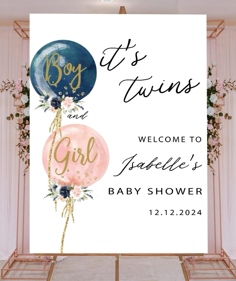 Twins Baby Shower Welcome Board Sign for Decoration