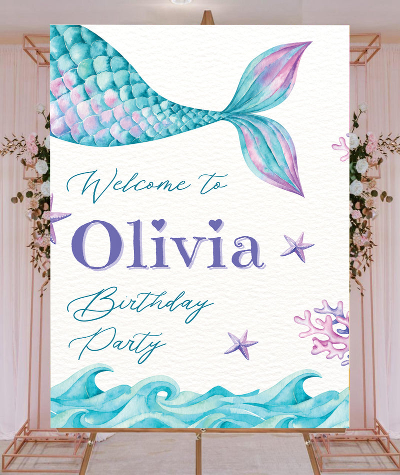 Mermaid Theme Birthday Party Yard Sign/Welcome Board