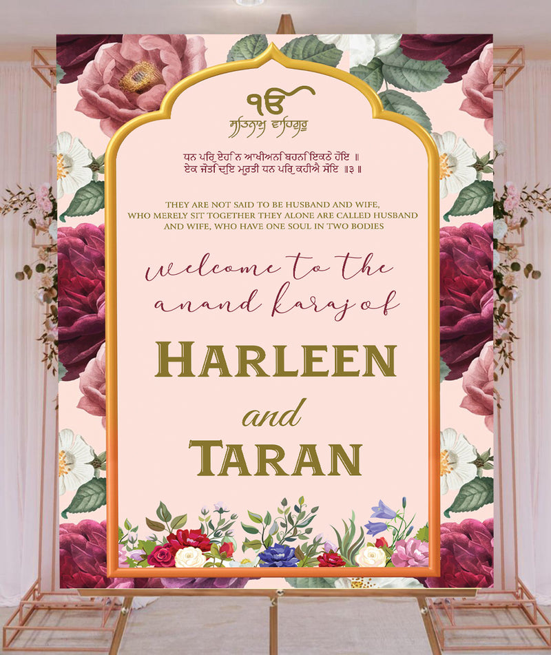 Indian Punjabi Wedding Anand Karaj Ceremony Welcome Board for Decoration