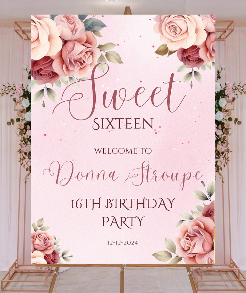 16th Theme Birthday Party Yard Sign/Welcome Board