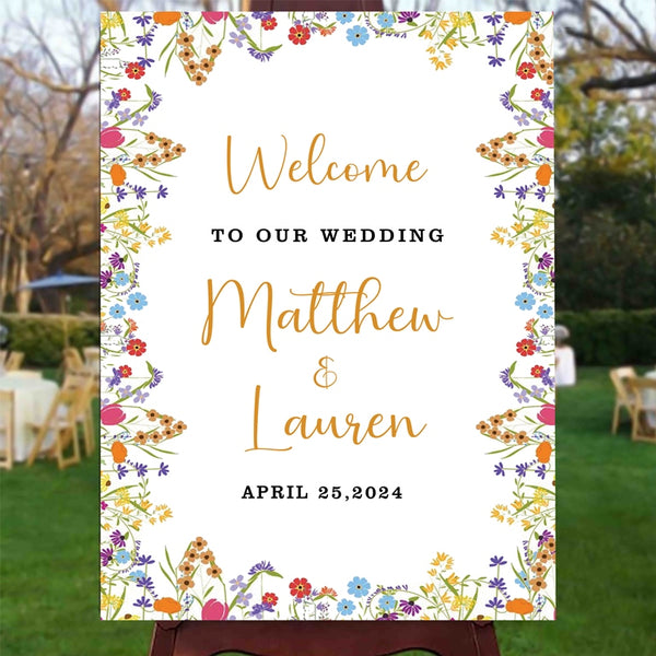 Wild Flower Theme Wedding  Welcome Sign Board for Decoration