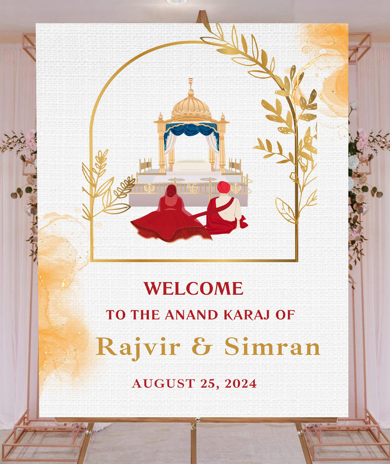 Indian Punjabi Wedding Anand Karaj  Ceremony Welcome Board for Decoration