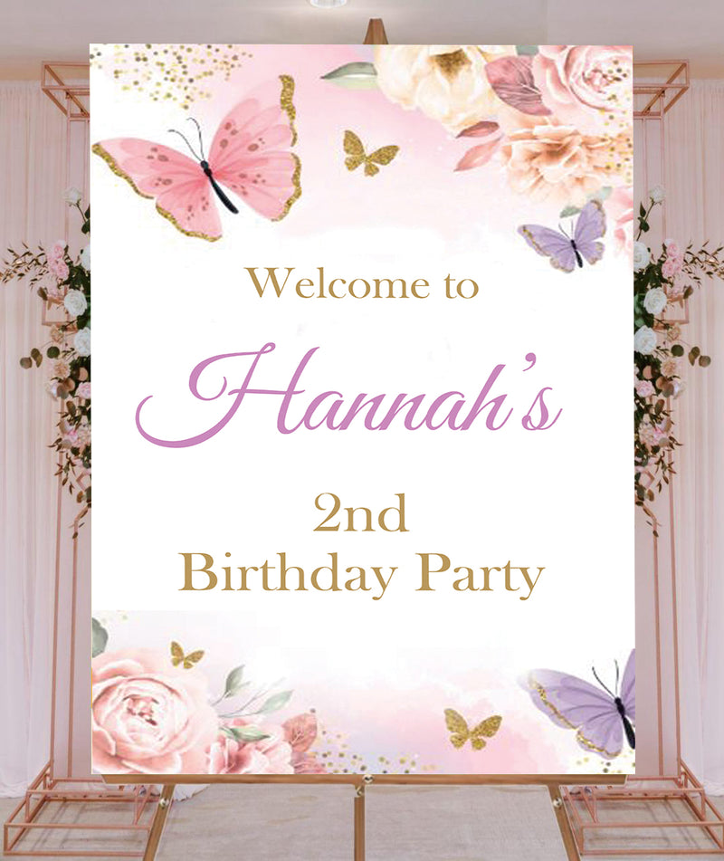 Butterfly Theme Birthday Party Yard Sign/Welcome Board