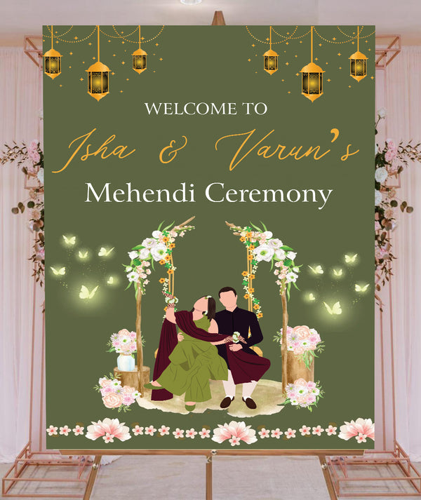 Mehndi Ceremony Signage or Welcome Board for Decoration