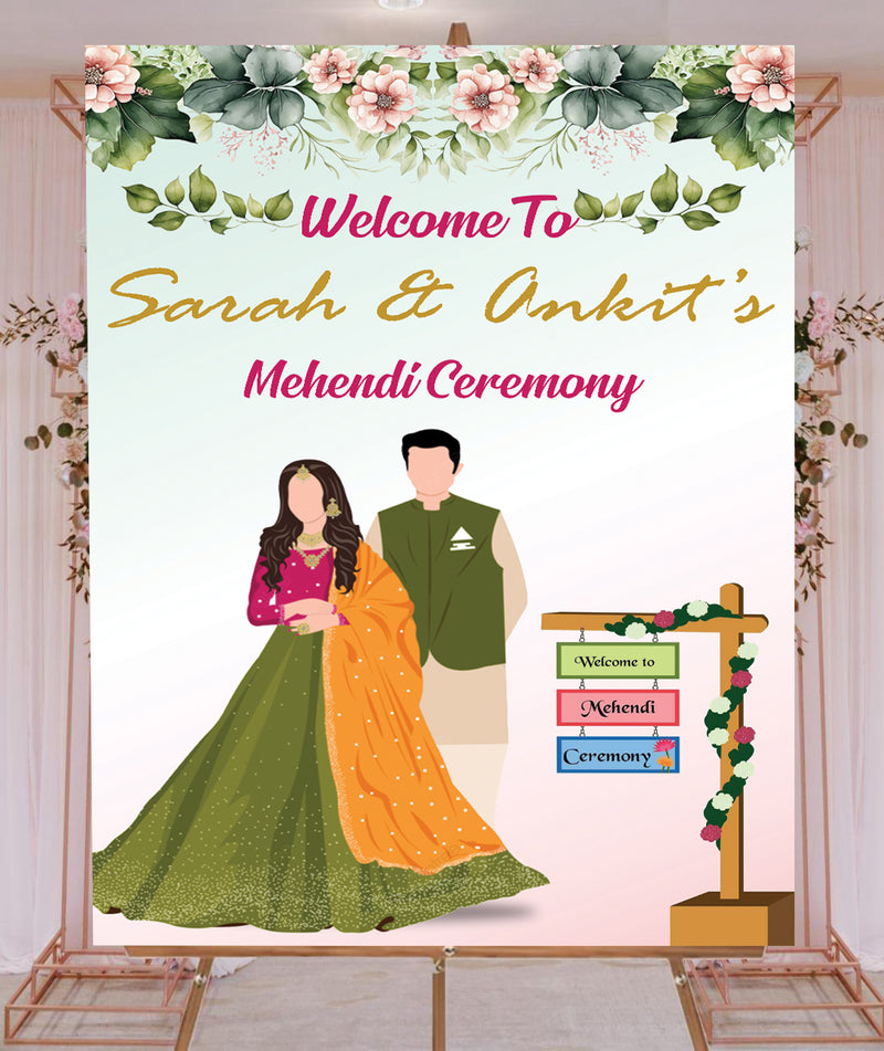 Mehndi Ceremony Signage or Welcome Board for Decoration