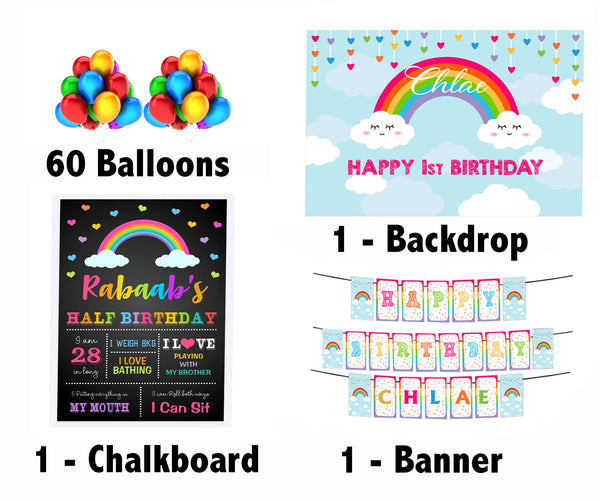 Rainbow Theme Birthday Party Personalized Multi-Saver Combo.