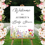 Wild Flower Theme Baby Shower Welcome Board Sign for Decoration