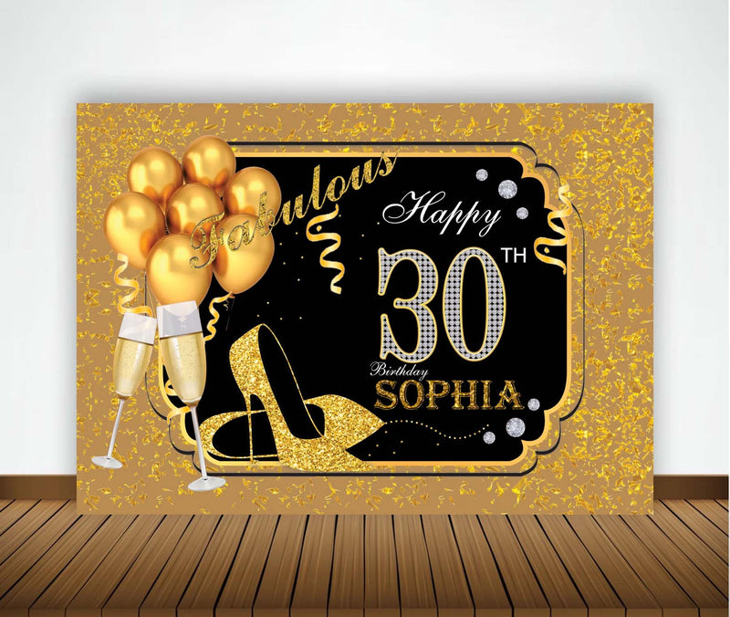 30th Theme Birthday Party Personalized Backdrop.