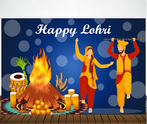 Lohri Party Personalized Backdrop with Name & Picture.