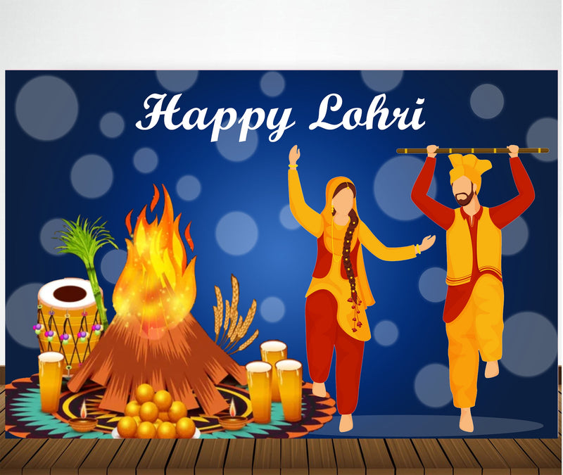 Lohri Party Personalized Backdrop with Name & Picture.