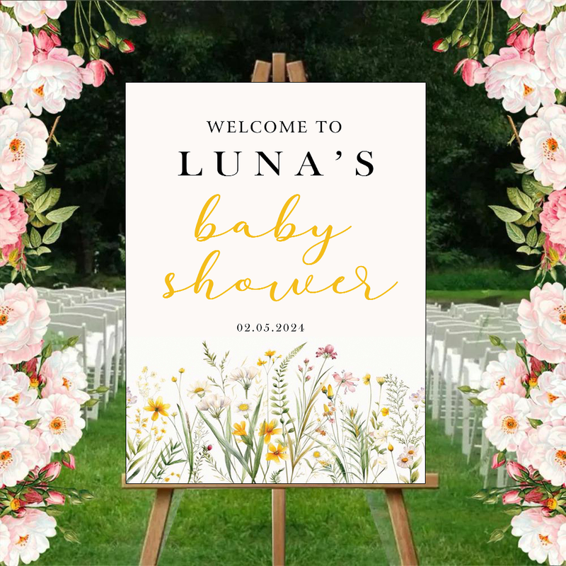 Wild Flower Theme Baby Shower Welcome Board Sign for Decoration