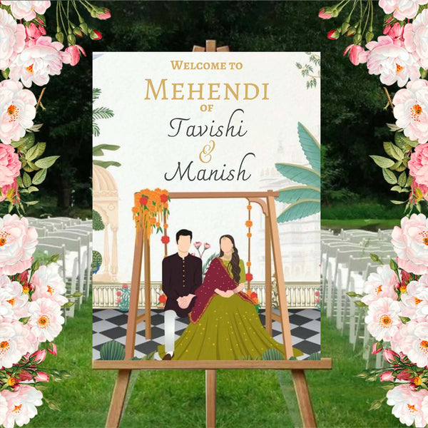 Mehndi Ceremony Signage or Welcome Board for Decoration