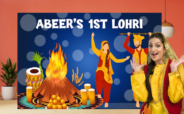 Lohri Party Personalized Backdrop for Decoration