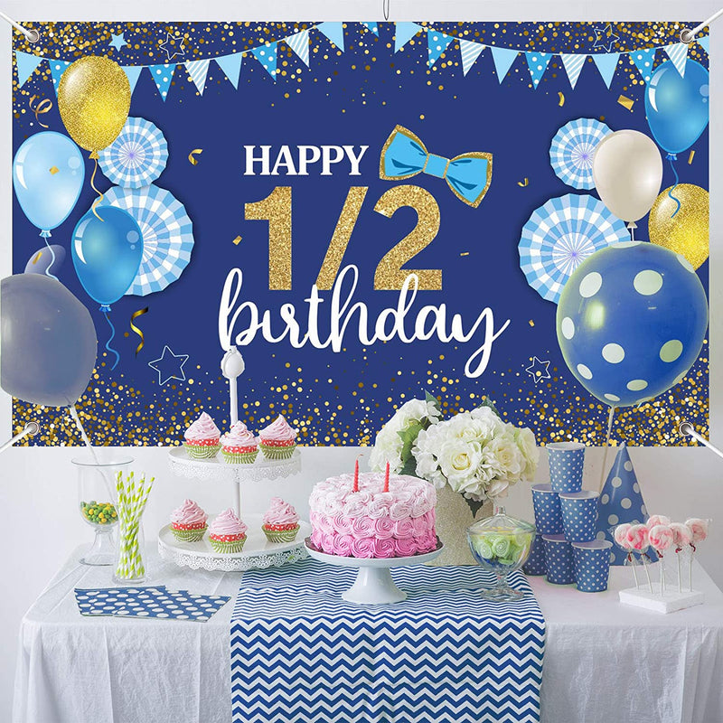 Half Birthday Boys Party Personalized Backdrop.